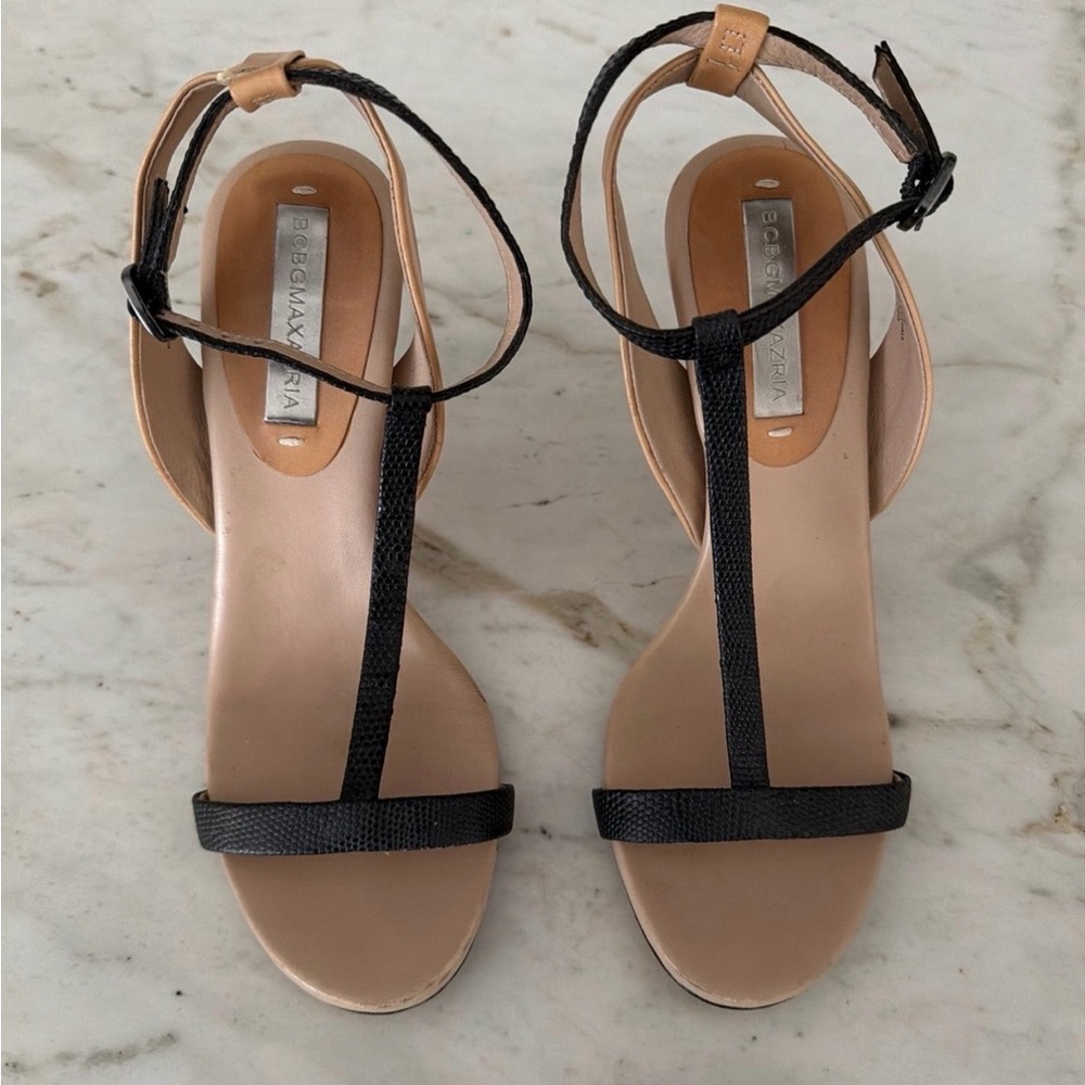BCBGMaxAzria Black and Tan Sandals